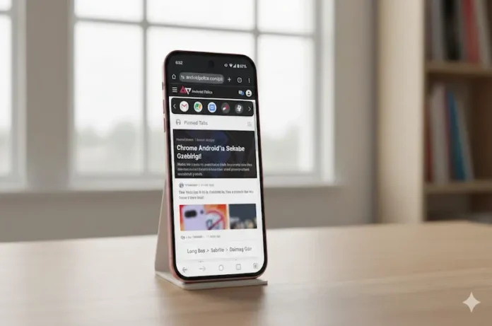 Android telefon ekranında Google Chrome sabitlenmiş sekmeler arayüzü görünümü