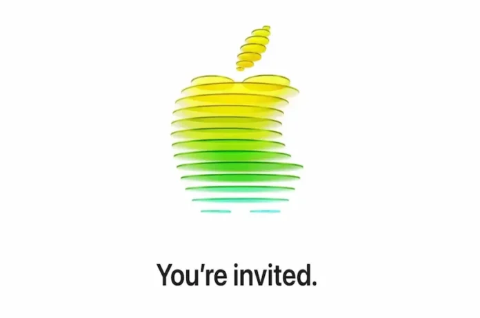 Apple 4 Mart 2026 özel etkinlik davetiyesi, renkli Apple logosu ve New York, Londra, Şanghay şehir isimleri