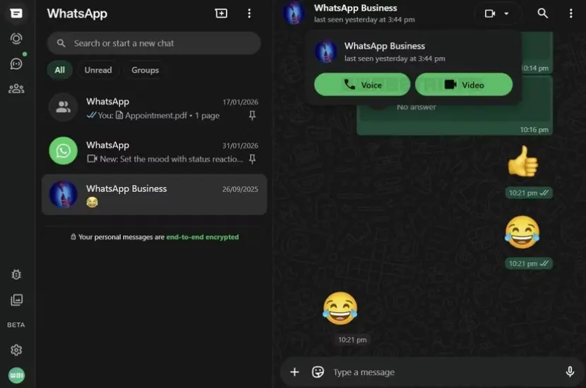 WhatsApp Webde Arama Donemi Basladi