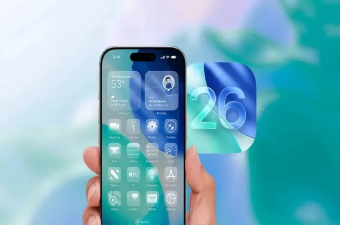 iOS 26 güncellemesi ile iPhone ekranında görünen yeni özellikler ve modern arayüz tasarımı.