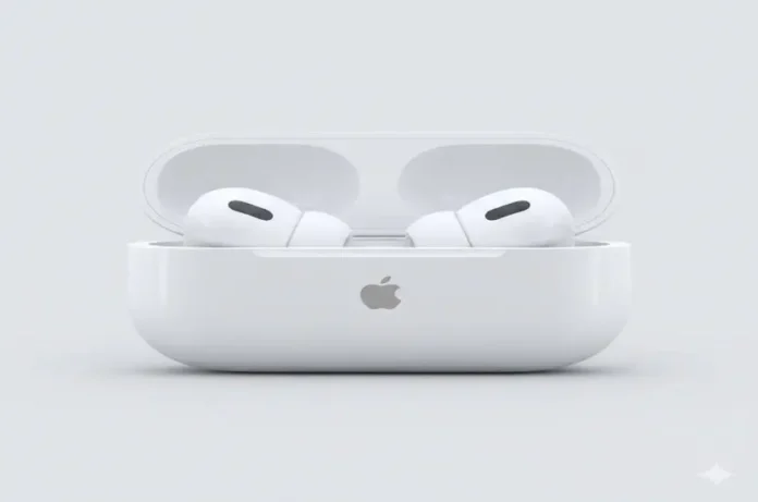 Apple'ın 2026 yılında çıkarmayı planladığı, üzerinde kızılötesi kamera sensörleri bulunan yeni nesil AirPods Pro kulaklık tasarımı.